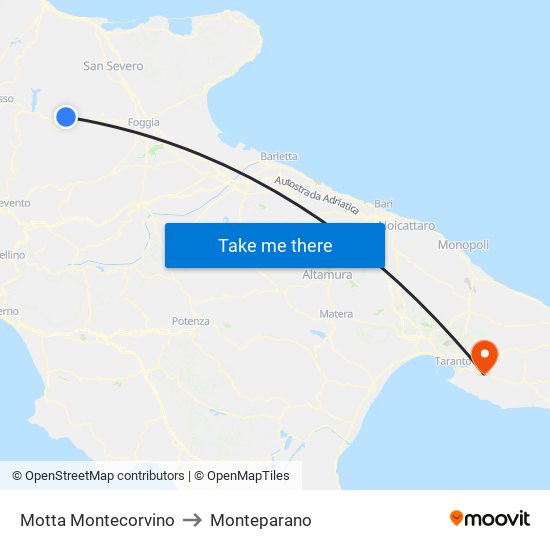 Motta Montecorvino to Monteparano map