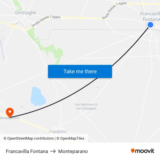 Francavilla Fontana to Monteparano map