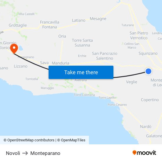 Novoli to Monteparano map