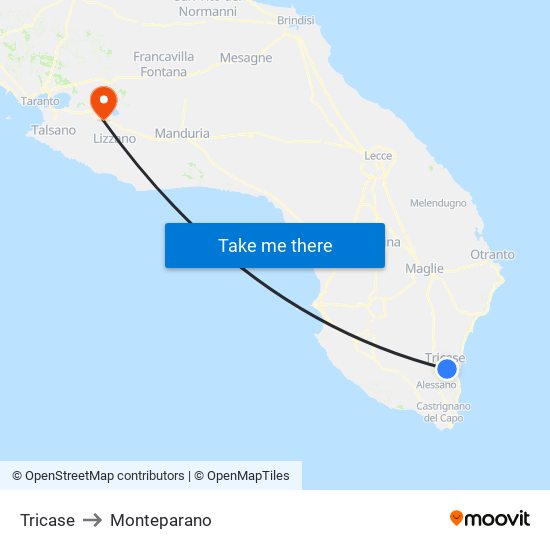 Tricase to Monteparano map