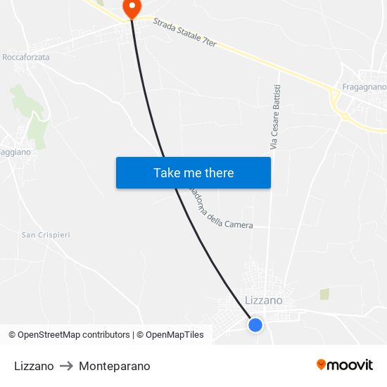 Lizzano to Monteparano map