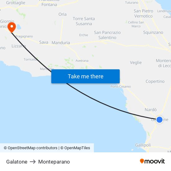 Galatone to Monteparano map