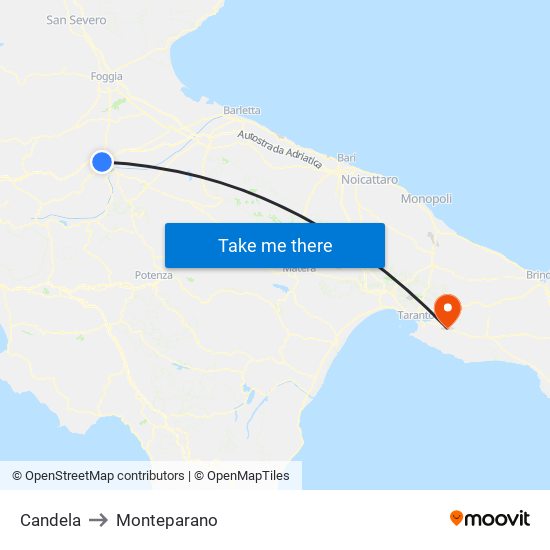 Candela to Monteparano map