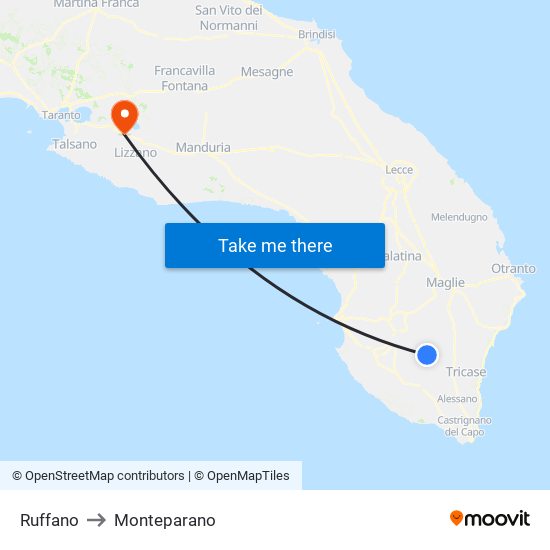 Ruffano to Monteparano map