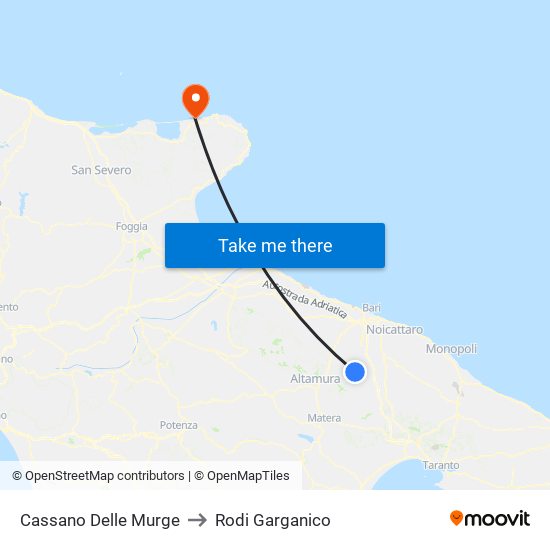 Cassano Delle Murge to Rodi Garganico map