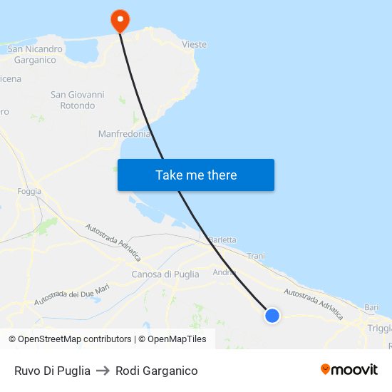 Ruvo Di Puglia to Rodi Garganico map