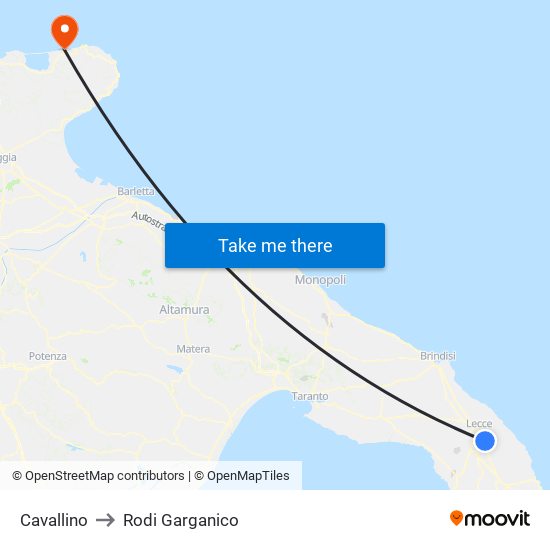 Cavallino to Rodi Garganico map