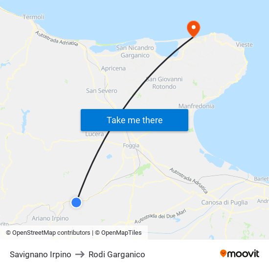 Savignano Irpino to Rodi Garganico map