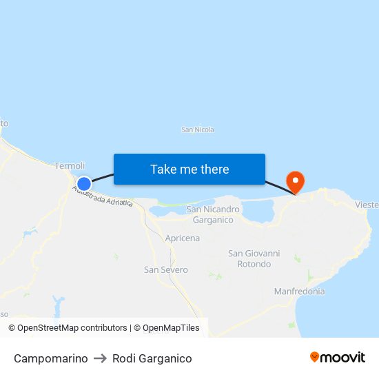 Campomarino to Rodi Garganico map