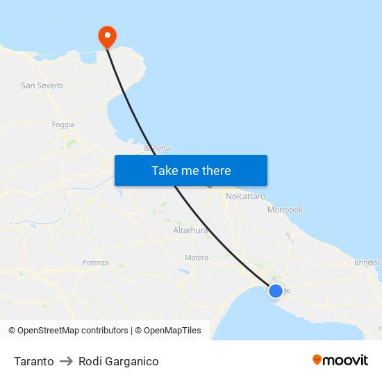 Taranto to Rodi Garganico map