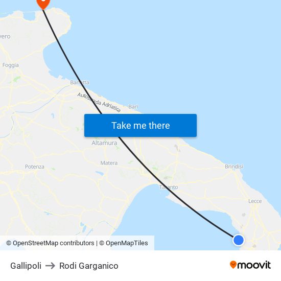 Gallipoli to Rodi Garganico map