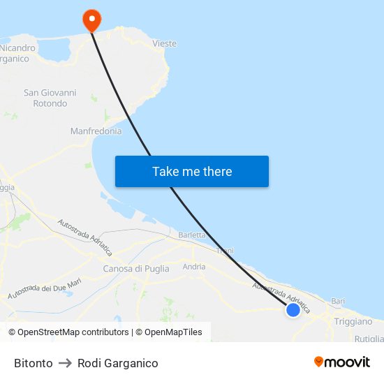 Bitonto to Rodi Garganico map