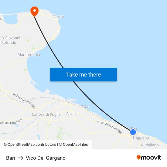 Bari to Vico Del Gargano map