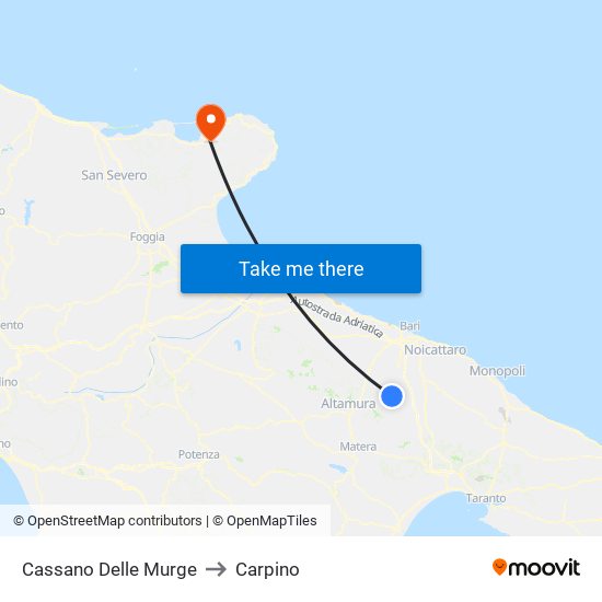 Cassano Delle Murge to Carpino map