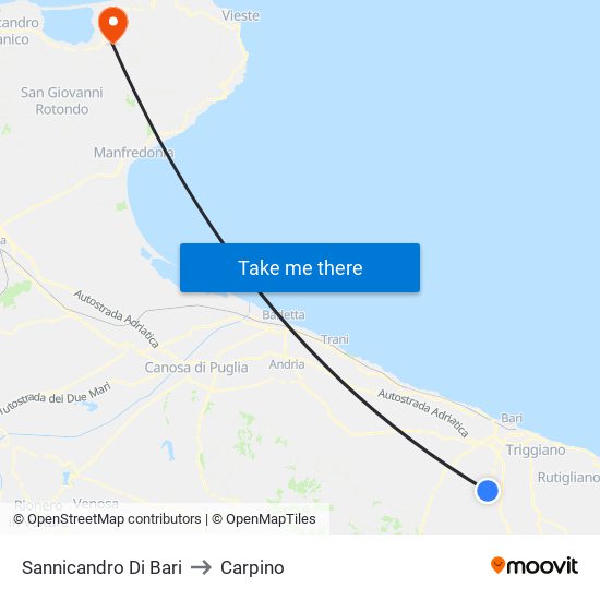 Sannicandro Di Bari to Carpino map