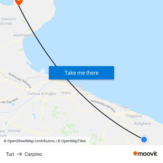 Turi to Carpino map