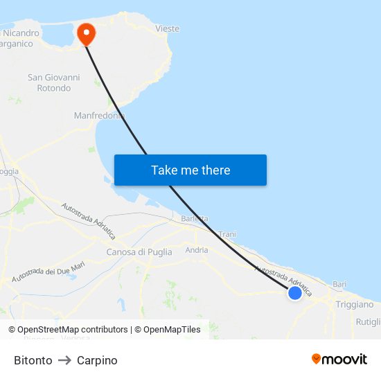 Bitonto to Carpino map