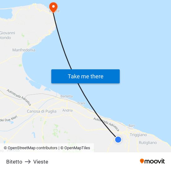 Bitetto to Vieste map