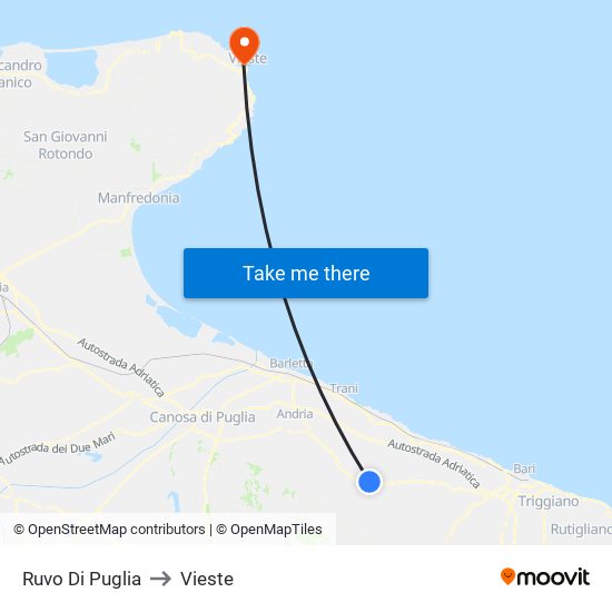 Ruvo Di Puglia to Vieste map