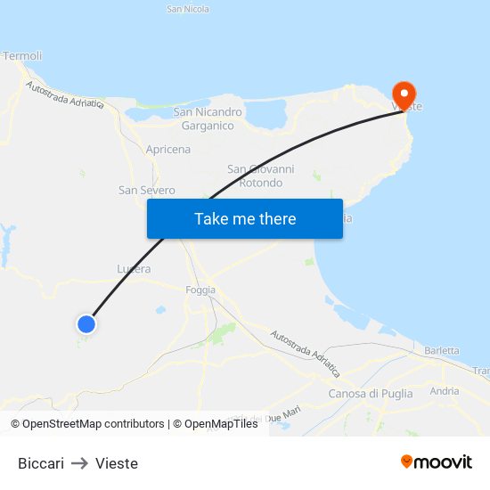 Biccari to Vieste map