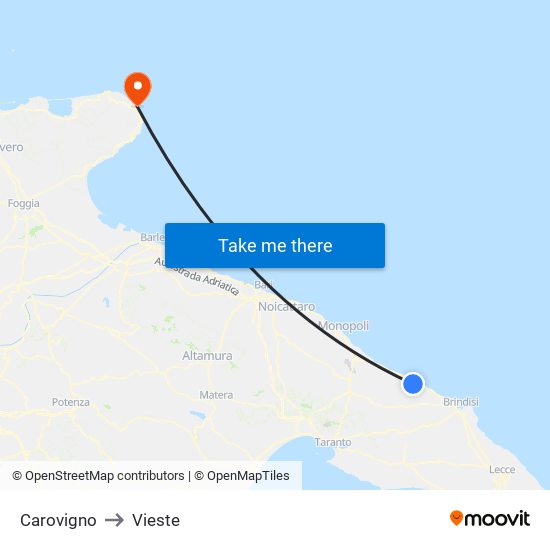 Carovigno to Vieste map