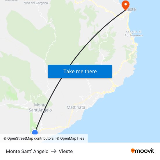 Monte Sant' Angelo to Vieste map