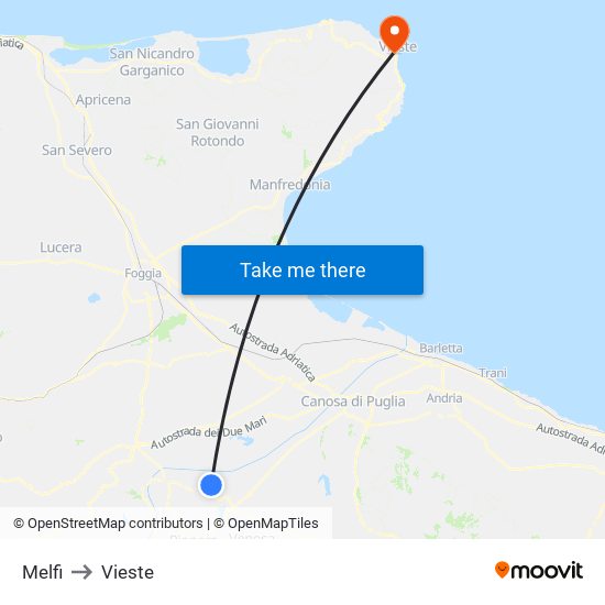 Melfi to Vieste map