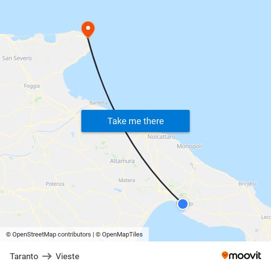 Taranto to Vieste map