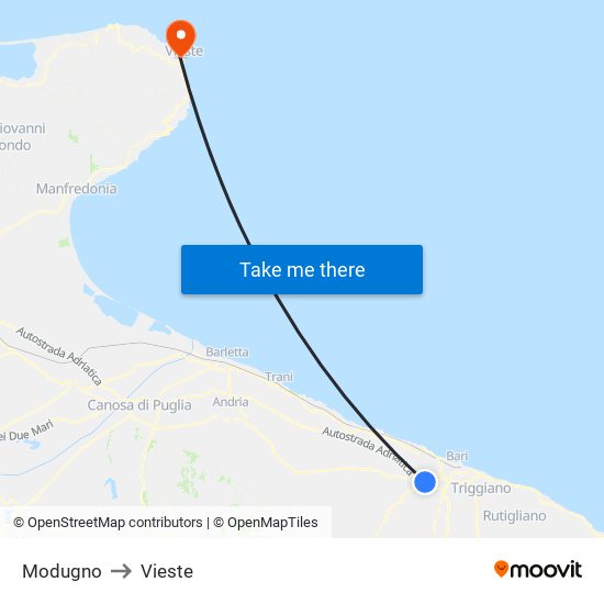 Modugno to Vieste map