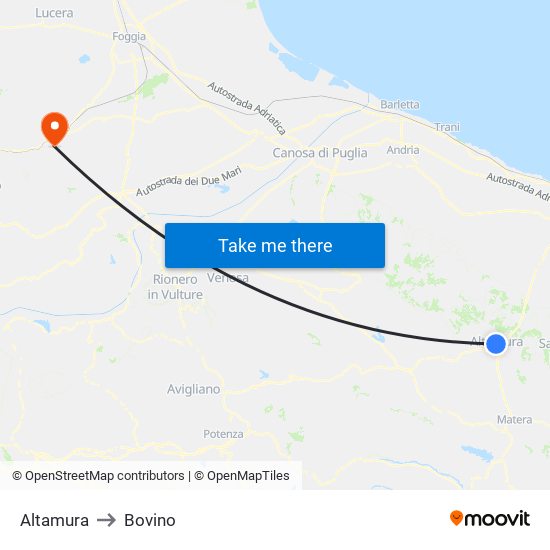 Altamura to Bovino map