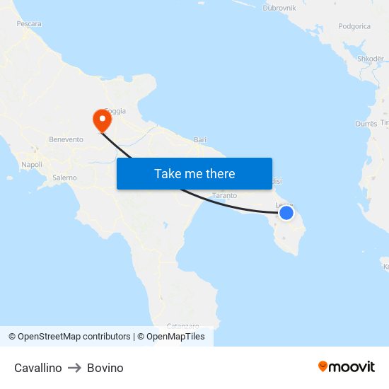 Cavallino to Bovino map