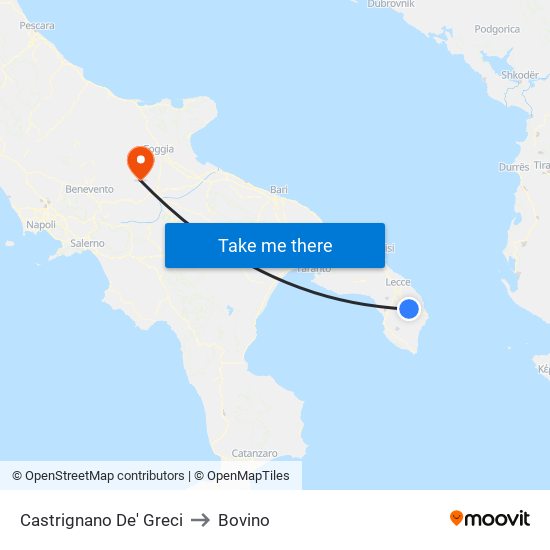 Castrignano De' Greci to Bovino map