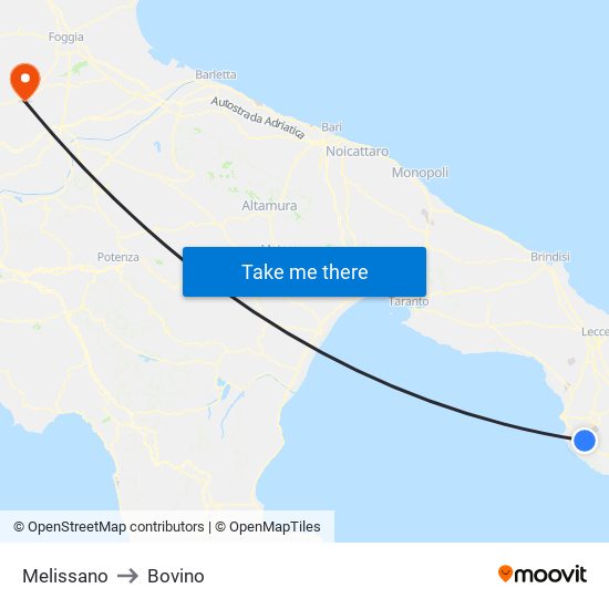 Melissano to Bovino map