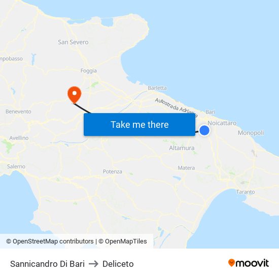 Sannicandro Di Bari to Deliceto map