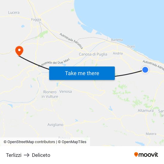 Terlizzi to Deliceto map