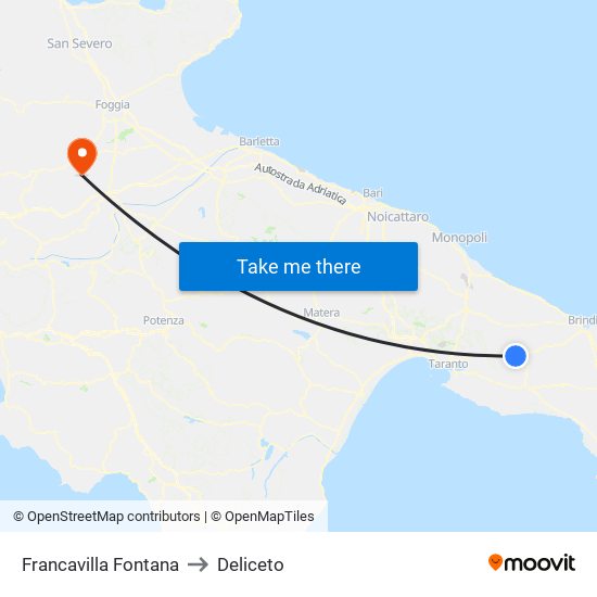 Francavilla Fontana to Deliceto map