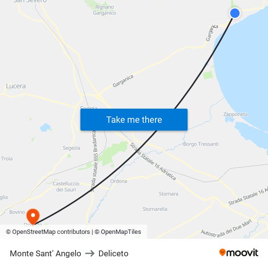 Monte Sant' Angelo to Deliceto map