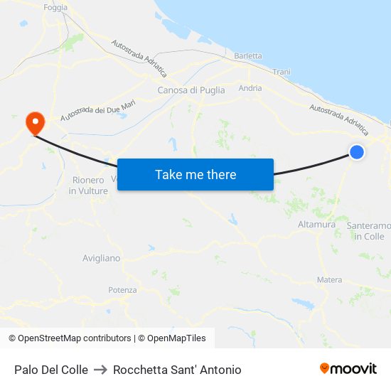 Palo Del Colle to Rocchetta Sant' Antonio map