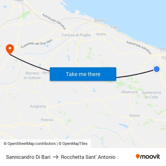 Sannicandro Di Bari to Rocchetta Sant' Antonio map