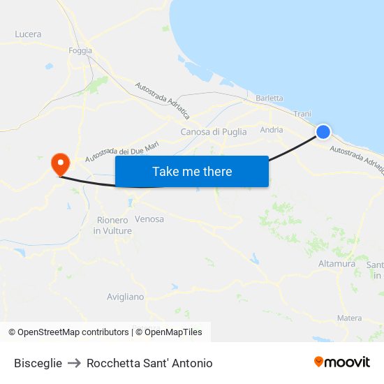 Bisceglie to Rocchetta Sant' Antonio map