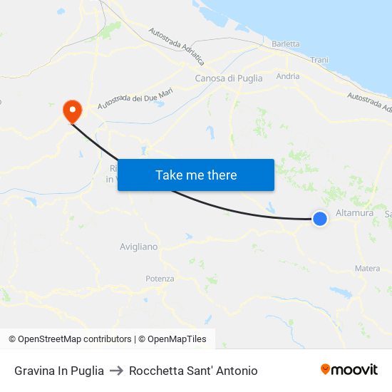 Gravina In Puglia to Rocchetta Sant' Antonio map