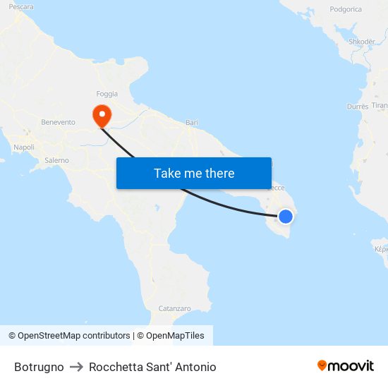 Botrugno to Rocchetta Sant' Antonio map