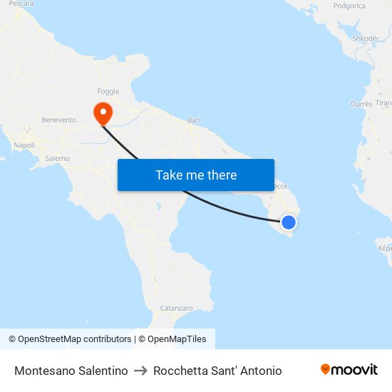Montesano Salentino to Rocchetta Sant' Antonio map