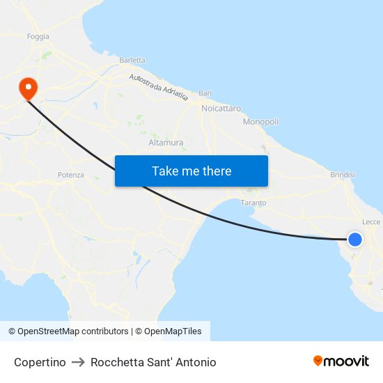 Copertino to Rocchetta Sant' Antonio map
