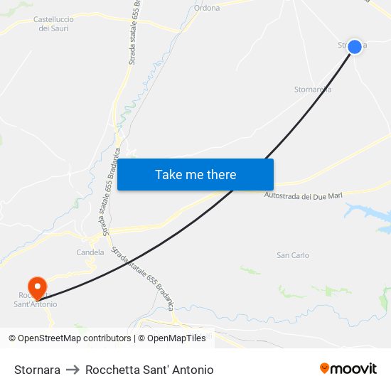 Stornara to Rocchetta Sant' Antonio map