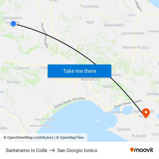 Santeramo In Colle to San Giorgio Ionico map