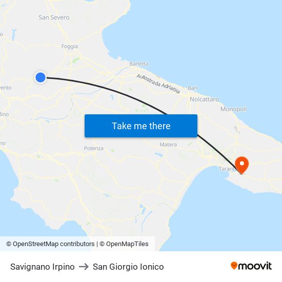 Savignano Irpino to San Giorgio Ionico map