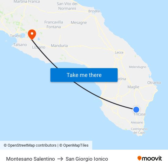 Montesano Salentino to San Giorgio Ionico map