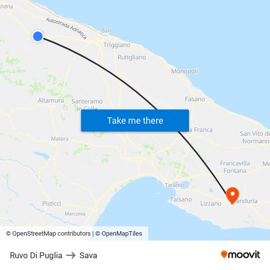 Ruvo Di Puglia to Sava map