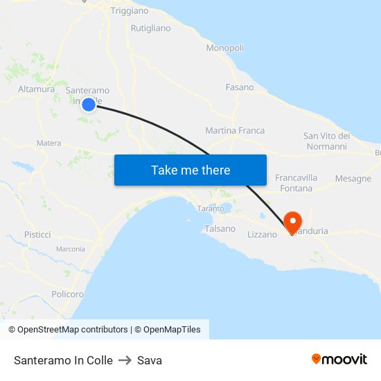 Santeramo In Colle to Sava map